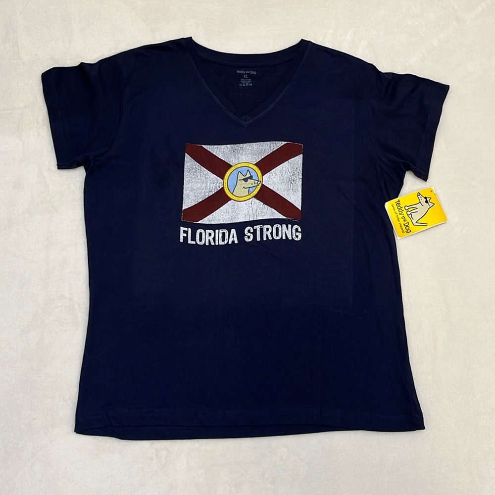Teddy The Dog T-shirt V-Neck Size X Large Florida Strong